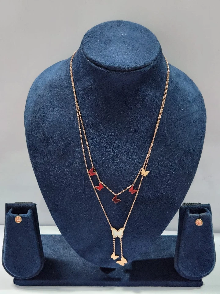 NECKLACE Rose Gold Filled LUXURY Butterfly Set Mother of Pearl Layered 60cm UK/S - Image 2 of 4