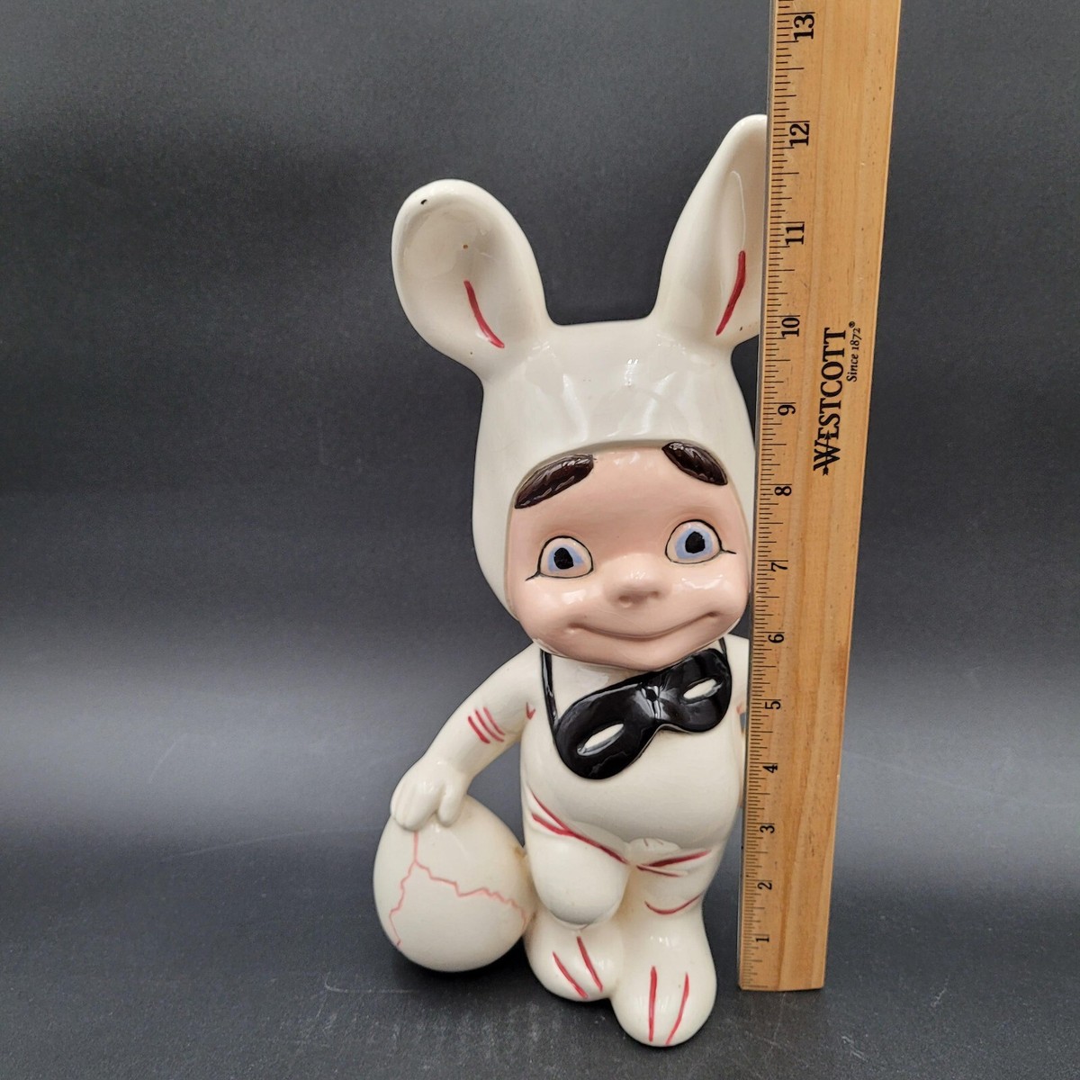  Bobtail Bunny Rattle 廃盤 レア Vintage 1983 Atlantic Mold Ceramic Smiling Child White Easter