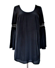 Stone Cold Fox Mini Dress Small Women Black Polyester Crochet Trim Long Sleeve