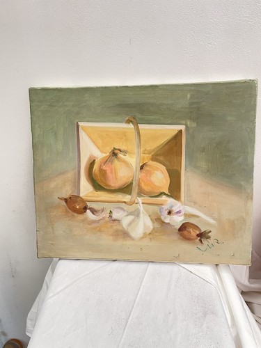 Original Painting French Still-life Pastel Basket Onions Provence Art 16x13” - Picture 14 of 16