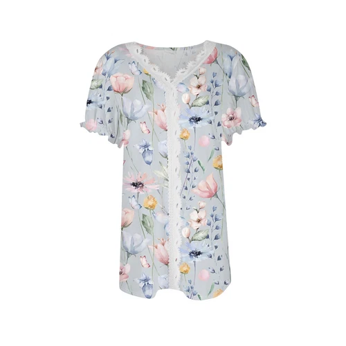 Womens Base Loose Short Pullover Summer Tops Sleeve V neck Ladies Shirt Blouse - Bild 9 von 64