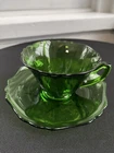 RARE Vintage Cambridge 3400 Dark Emerald Green Cup & Saucer Depression Glass