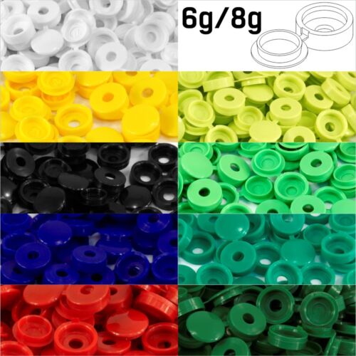 20 COLOUR SMALL PLASTIC HINGED SCREW FOLD OVER COVER CAPS 6g/8g Gauge M3.5 & M4 - Picture 12 of 81