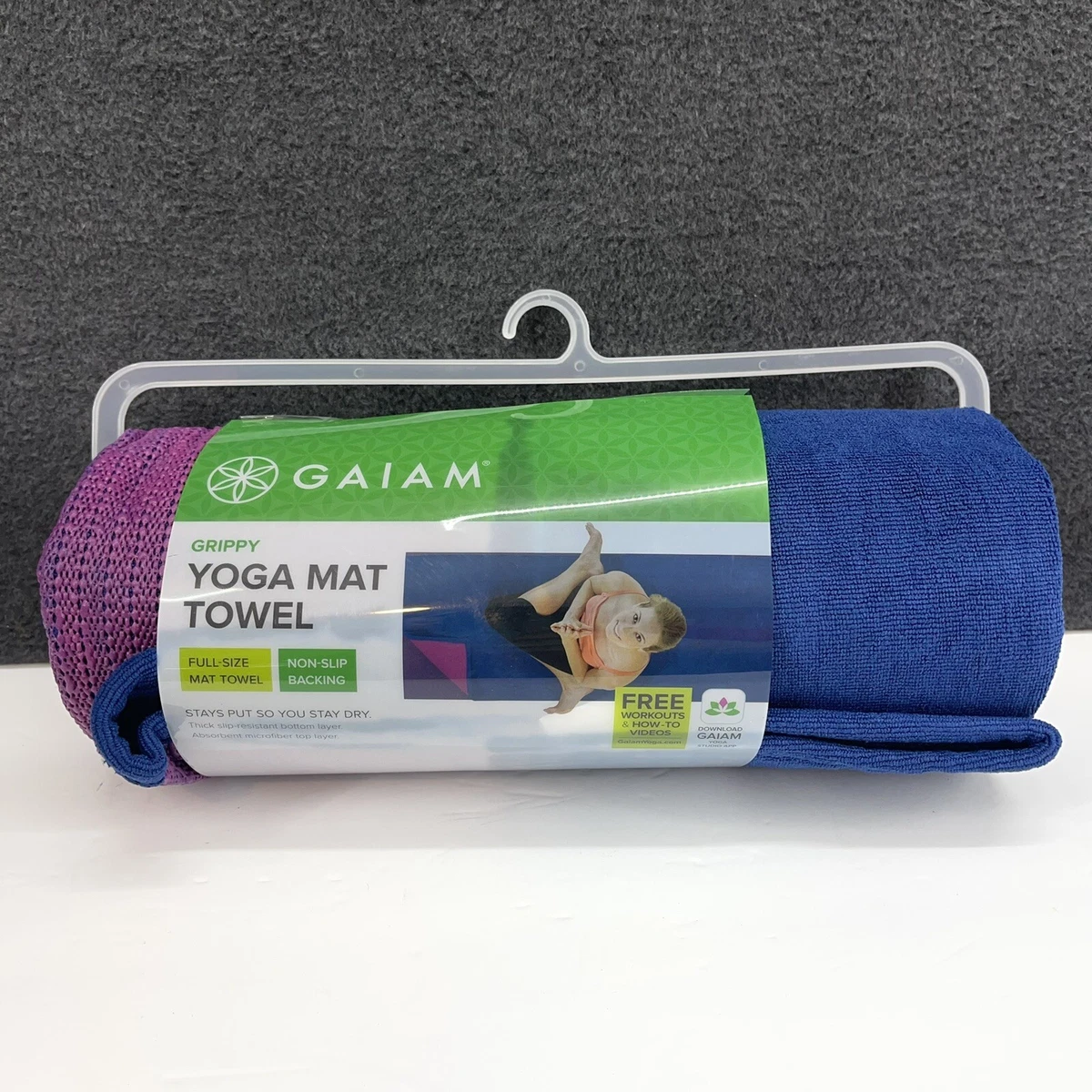 GAIAM Dual-Grip Grippy Yoga Mat Towel - 68'' x 24'' Navy/Fushia