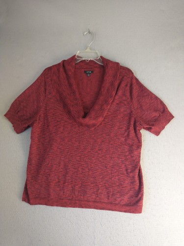 Apt 9 Womens Sweater 1X Red Short Sleeve Cowl Neck Tight Knit Solid Pullover - Picture 3 of 10