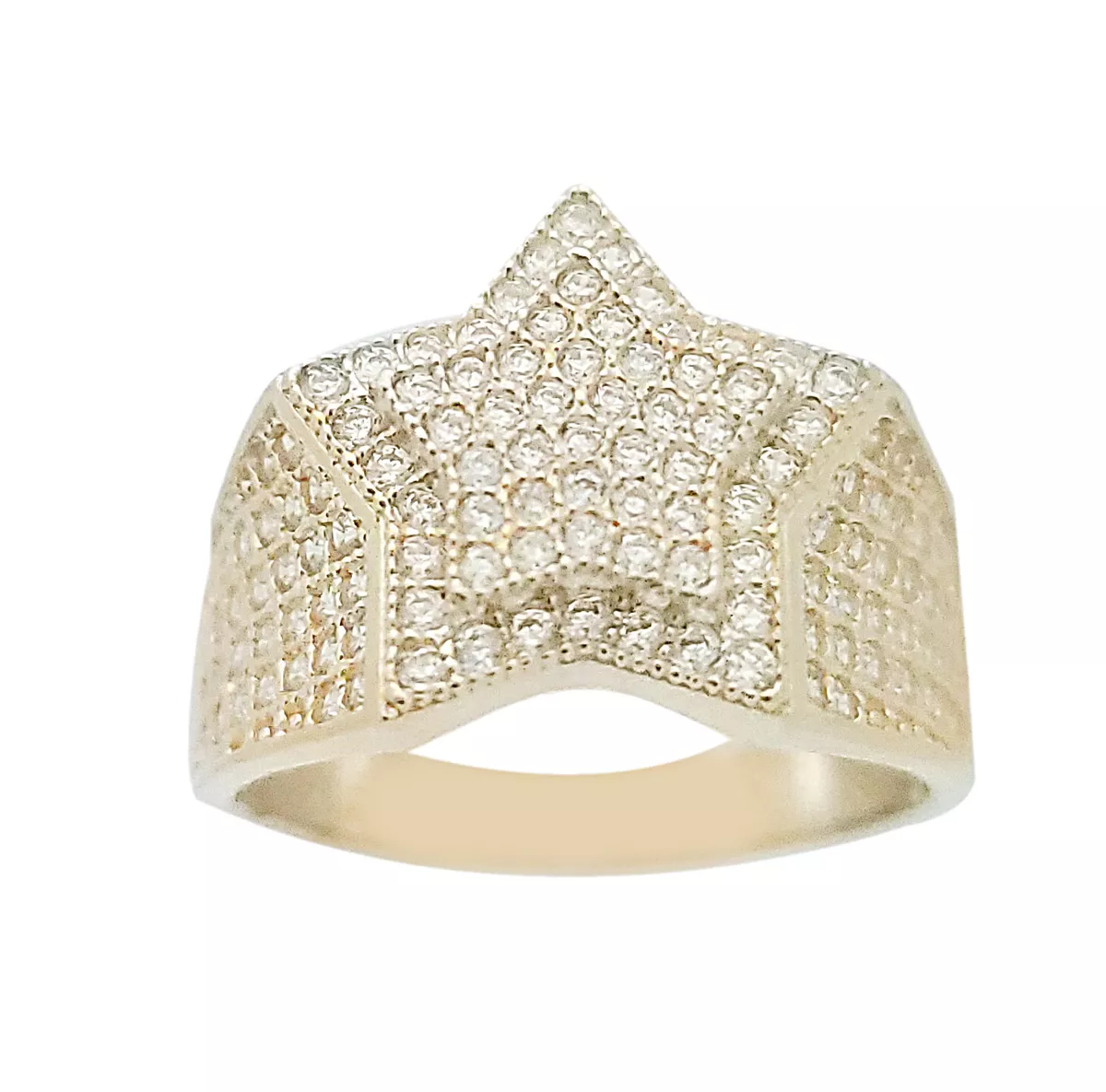 Men's 10K Gold Star CZ Ring Two Star Ring Five Point Star Ring 5.4 g