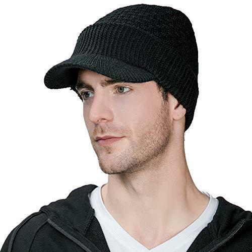 Wool Knit Cable Cuff Visor Beanie Cap 