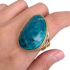 Natural Blue Apatite Natural Stone Ring Gold Plated Rings For Women Friend Gift