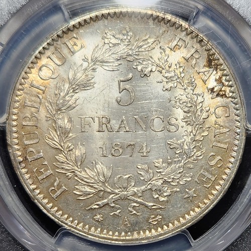 Toned Silver 1874-A France 5 Francs | PCGS MS64 - Picture 2 of 3