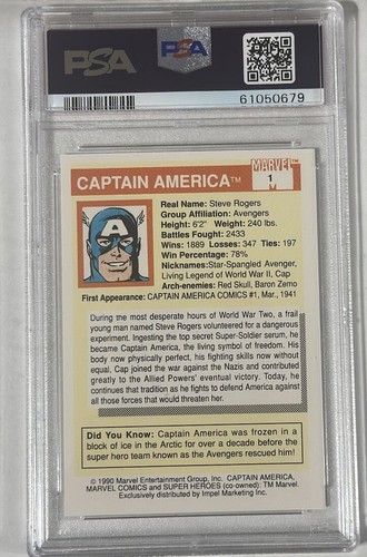 1990 Marvel Universe #1 Captain America PSA 9 Mint - Picture 2 of 2