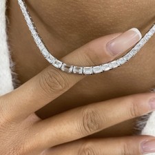 Emerald Cut Lab Grown Diamond Perfect Gift For Tennis Necklace 14k White Gold