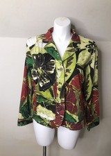 Chicos Cotton Blend Lightweight Floral 3 Button Jacket Size 3