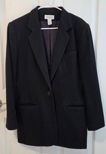 Lands End Vintage womens wool cashmere blend blazer navy size 12