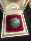 Vintage 925 Sterling Silver Native American Navajo Turquoise Inlay Ring Sz 11.5