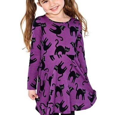 NEW Kids Girls Halloween Black Cat Purple Skater Dress Size 5 FREE SHIPPING