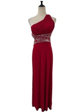 Betsy Adam Red Gown One Shoulder Beaded Backless Formal Gala Event Party Sz 4