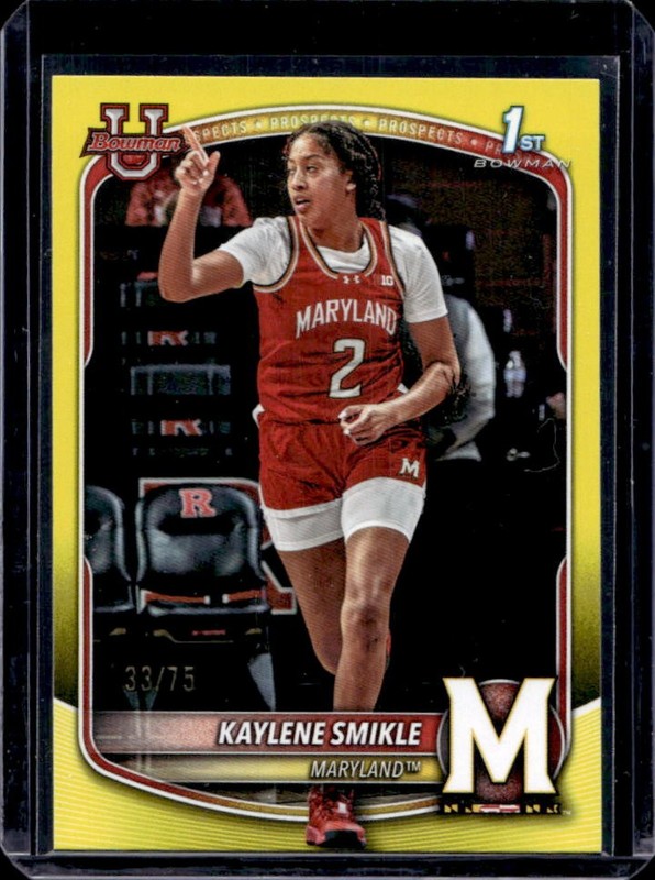 2025-26 Bowman Kaylene Smikle Yellow Border 1st Prospect #/75 Terrapins