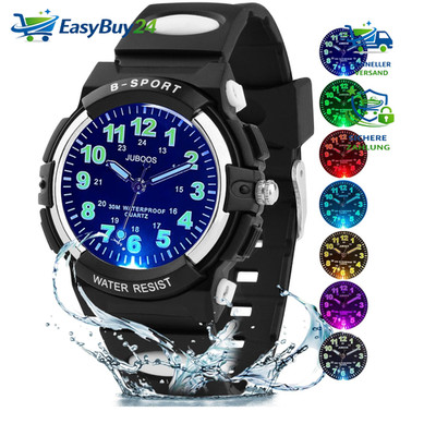 Kinderuhr Analog Quartz 7-Farbig Kautschuk Wasserdicht Outdoor 5-16 Jahre