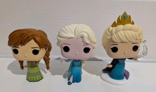 Funko pop Set Of 3 Frozen Figurines Anna( 595) Elsa (1319) Elsa (1024) NO BOXES 