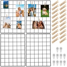 Wire Wall Grid Panel with Wall Grid Shelf with Photo Frames for Photo Display...
