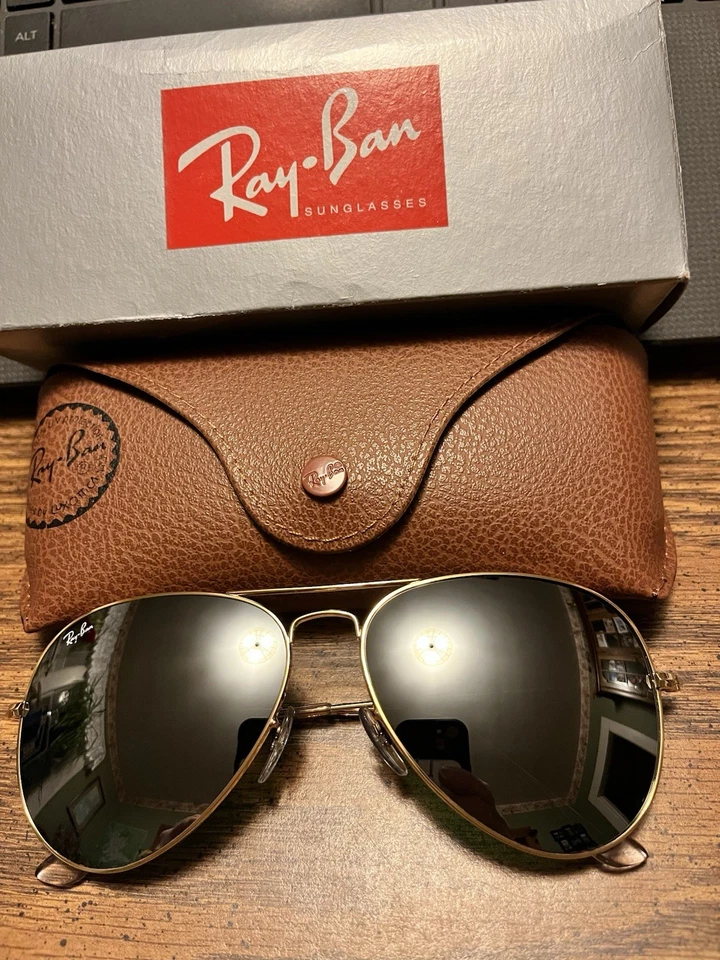 RAY-BAN AVIADORES RB3026 62mm. MARCO DORADO CON LENTES ESPEJO PLATEADAS. NUEVO. Foto 2 de 4