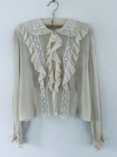Vintage 1930s Art Deco Silk Chiffon And Lace Blouse