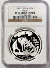 1993 SILVER CHINA 10 YUAN PANDA 1oz NGC PROOF 69 ULTRA CAMEO