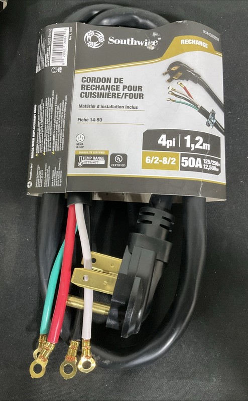 Oven Range, Cord  9044SW8808 Southwire 4-Prong 50 Amp 4-Foot Range Cord 1.2m