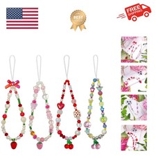 Phone Charms Cute Beaded Phone Lanyard Wrist Strap Aesthetic CellPhone Keycha...