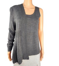 TALBOTS 2pc Twin Set Gray MERINO WOOL Petites MP Sweater Cardigan M Tank Top