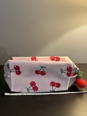 Ulta Cherry Print Pink Makeup Bag NEW 7  x 2  x 4 