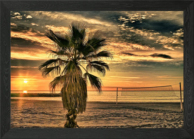 Gerahmtes Wandbild Sonnenuntergang am Strand Poster Leinwanddruck Bild