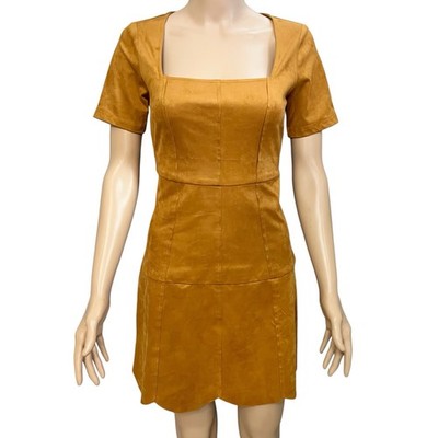 Lost And Wander Faux Suede Mini Dress XS Camel Brown Patchwork Boho Western