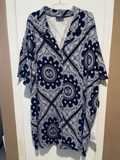 ASOS Plus Size 24 Button Down Shirt Dress Black White Paisley Print Boho Casual