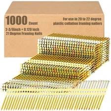 1000 Count 2-3/8x0.120 Inch 21-Degree Framing Nails Galvanized Smooth Shank