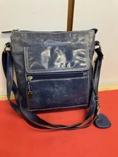 Giani Bernini Bag Blue Leather Handbag Crossbody Adjustable Multi Pockets