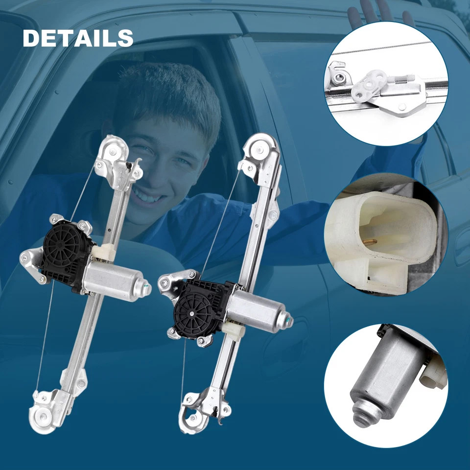 Par de reguladores de ventana eléctrica traseros con motor para Chevrolet Malibu 1997-2003 Foto 4 de 4