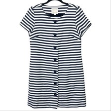 Sail to Sable STS Button Front Striped Shift Dress Blue White Nautical Preppy 8