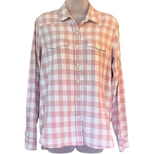 Gap Womens Western Long Sleeve Pink Check Button Down Shirt Sz S Tall