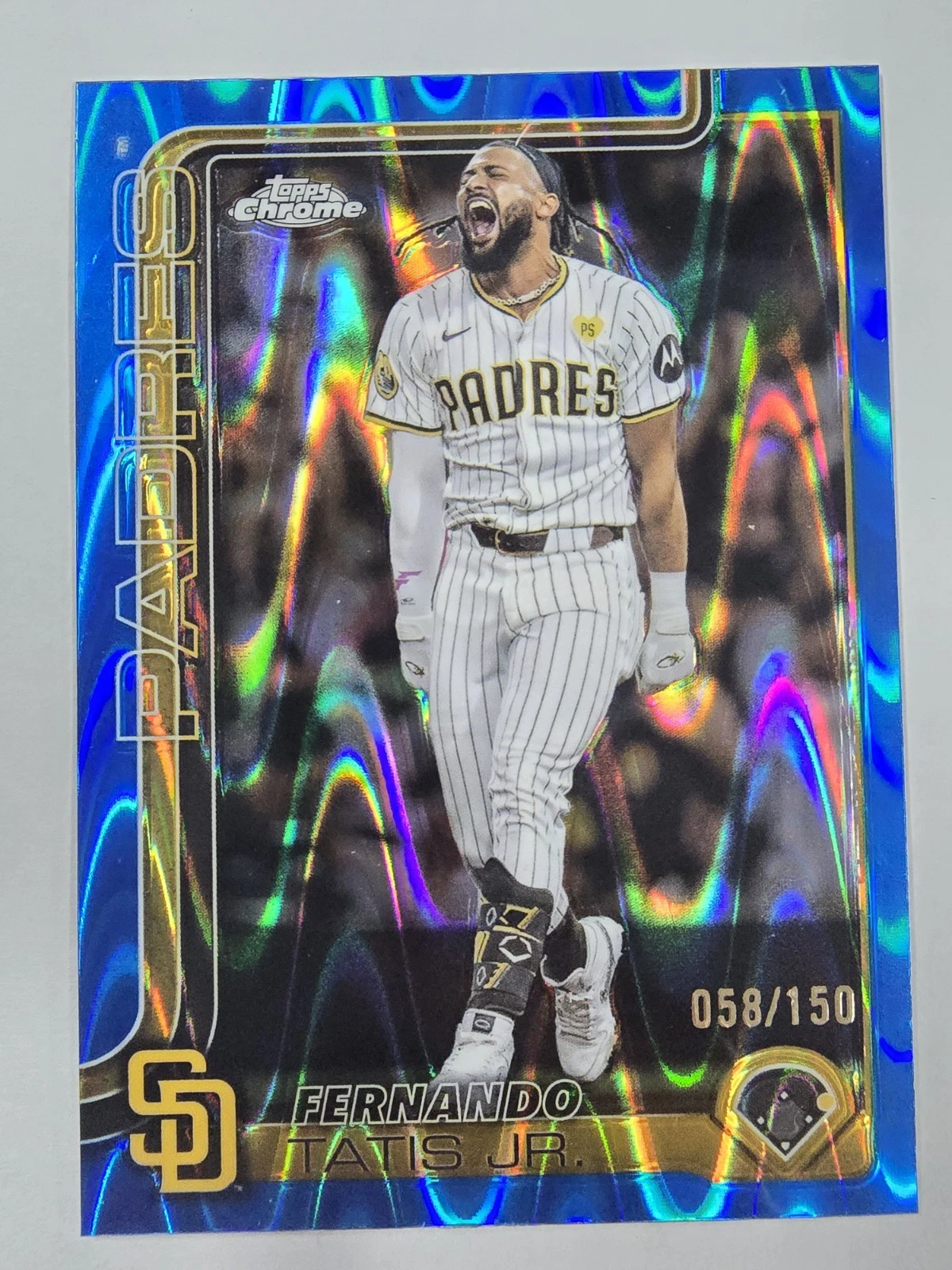 2025 Topps Chrome Fernando Tatis Jr Blue Raywave Refractor /150 Padres #159