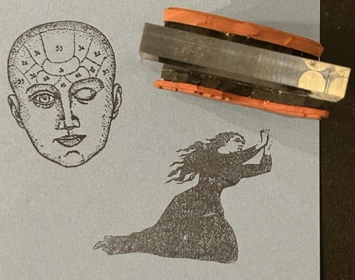 Rubber Stamp Duo Phrenology Winking Eye Gothic Begging Woman