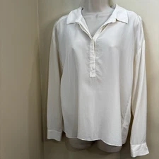 Eileen Fisher Silk Blouse Women’s Small White Long Sleeve Minimalist Top 
