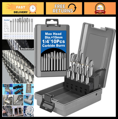 10Pcs Carbide Burr Set 1/4'' Shank - Die Grinder Bits for Metal, Wood, Stone, Ste