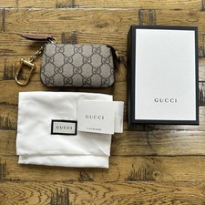 Genuine Gucci GG Supreme Coin Purse Wallet Key Keychain Pouch Brown With Box