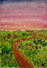 ACEO ATC Original Watercolor Landscape Dusk Sunset Abstract