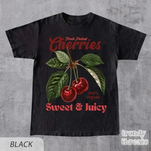 Retro Cherries Commercial Graphic Shirt, Vintage Cherry T-Shirt - product listing photo