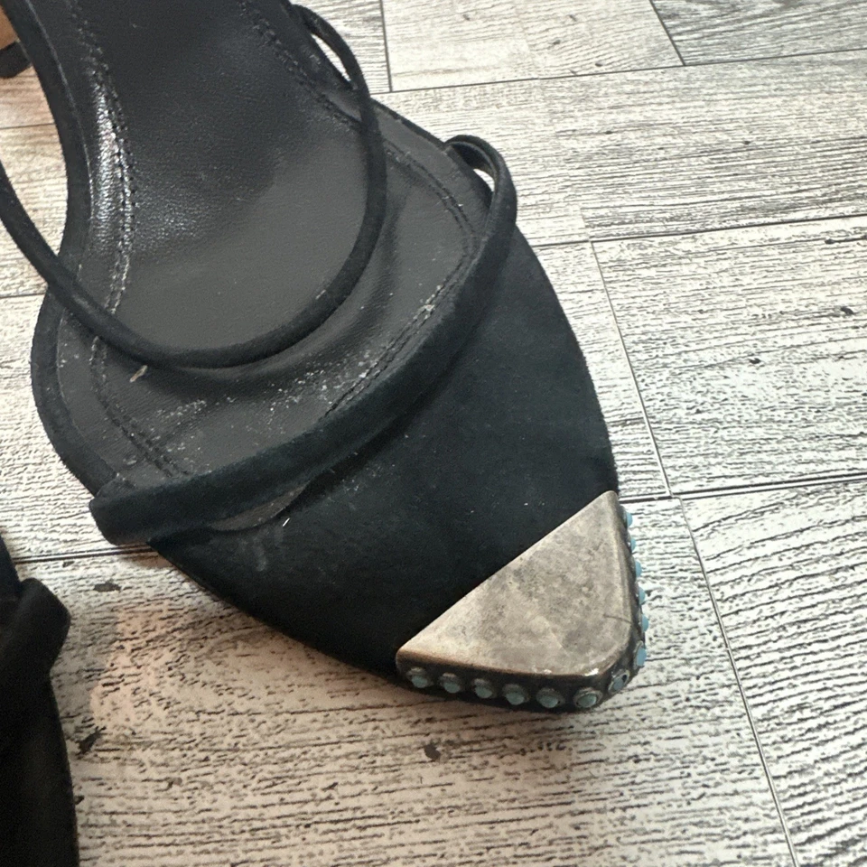 Sandalia IRO June Adornada Gamuza Tacón Negro Cuero de Cabra Tirantes Talla 39 $645 Foto 4 de 4