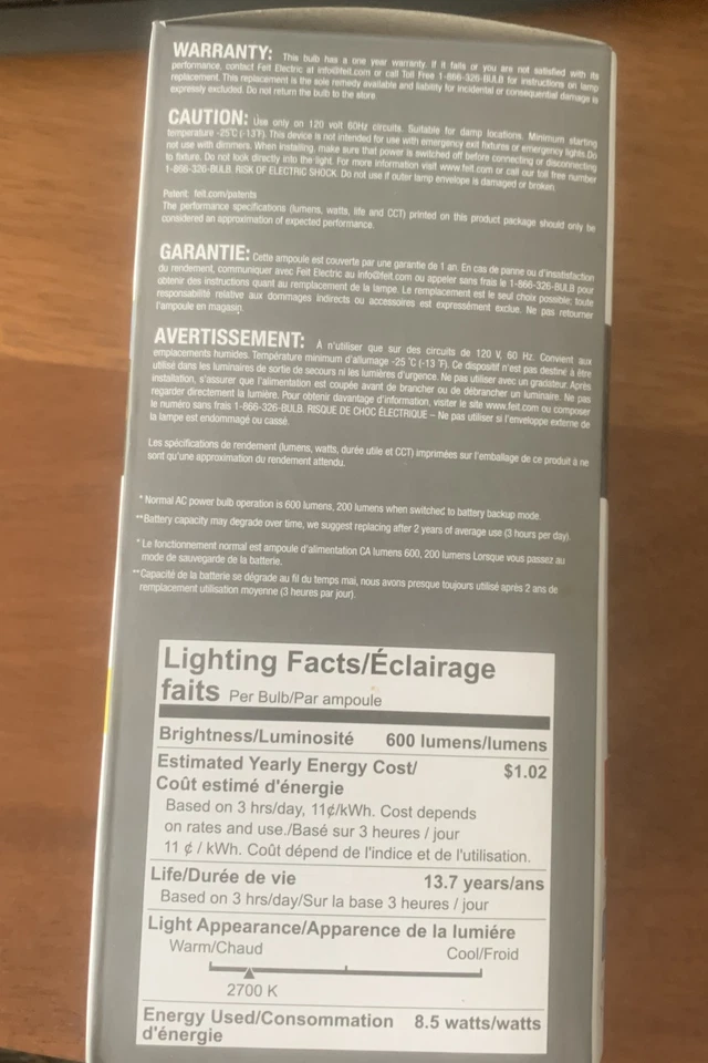 Feit Battery Backup Rechargeable Emergency LED Soft White A21 Light Bulb - Image 2 of 3