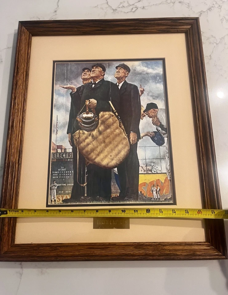 Norman Rockwell Three Umpires/Bottom Of The 6th / Tuff Call, moldura de madeira fosca - Imagem 3 de 4