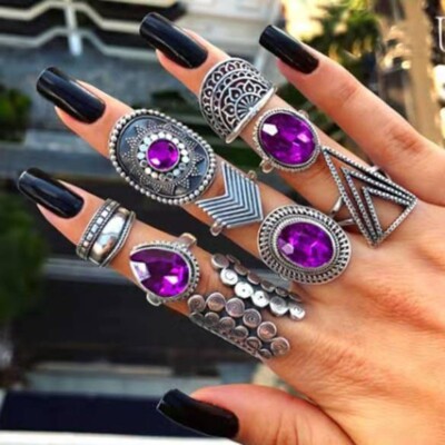 50stk. Damen Ringe Silber Farbe Bohemian Stil Ethnische Mode Finger Schmuck